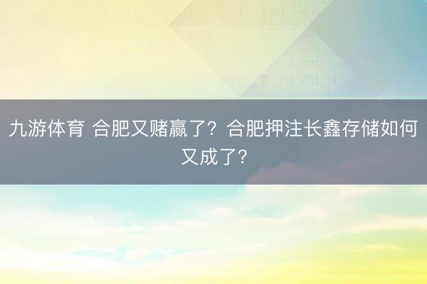 九游体育 合肥又赌赢了？合肥押注长鑫存储如何又成了？